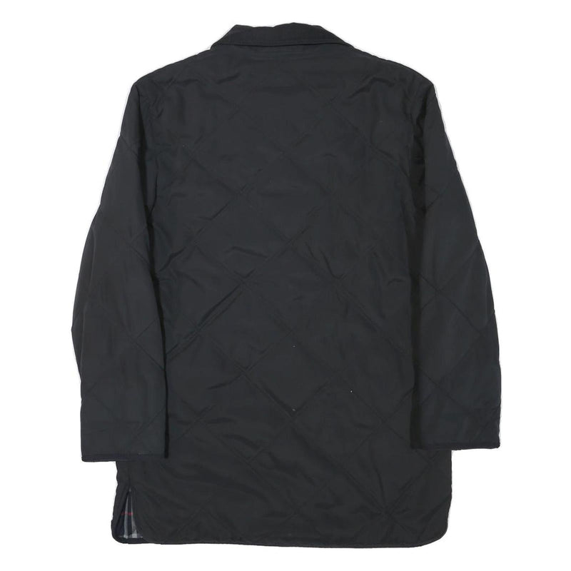 BURBERRY Womens Black Outdoor Jacket M Polyester Blend Diamond Pattern Button