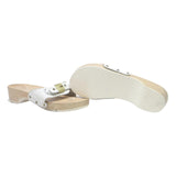 SCHOLL Womens Leather White Clog Slide Sandals UK 5 Comfortable Summer Footwear