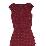LAUREN RALPH LAUREN Womens Maroon & White Polka Dot Day Jersey Shift Dress M