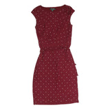 LAUREN RALPH LAUREN Womens Maroon & White Polka Dot Day Jersey Shift Dress M
