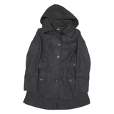 MISS 60 Womens Grey Button Jacket XS Cotton Blend Hooded Pleated