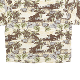 NATURAL ISSUE Mens Beige Brown Rayon Casual Shirt L Summer Vacation Pattern