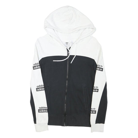 ADIDAS Womens Black & White Zip Up Hoodie UK 6 Cotton Blend Logo Tape Sleeve
