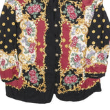 LADY CAROL Womens Black & Burgundy Floral Printed Button Shirt M Elegant Cotton