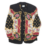 LADY CAROL Womens Black & Burgundy Floral Printed Button Shirt M Elegant Cotton