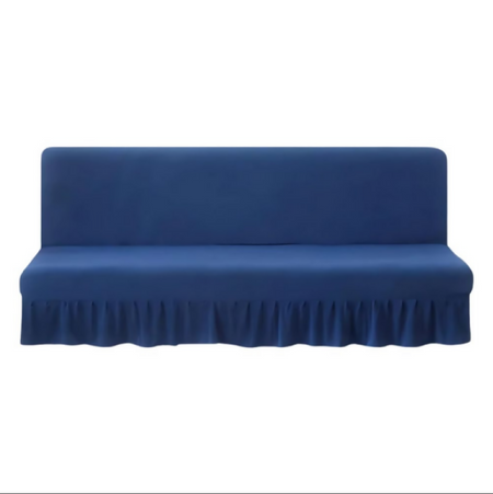 Anyseat Dark Blue Armless Futon Slipcover – Stretch Sofa Bed Protector with Ruffle Skirt