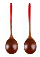 Anygleam Brown Red 2pcs Wooden Ramen Spoon Long Kitchen Tableware