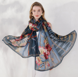 Anyyou 100% Mulberry Silk Spruce Blue Long Scarf for Women Luxury Beach Shawl Swimwear Cover-Up Pashmina Wrap Foulard