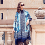 Anyyou 100% Merino Wool Navy Blue Silk Satin Large Winter Scarf Pashmina Shawl Bandana Perfect For Women Ladies Fashion Style