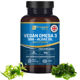 Prowise Vegan Omega-3 DHA from Algae Oil | 60 Softgels with Vitamin E | 400mg DHA + 10mg Vitamin E | 100% Plant-Based | Supports Brain, Eye, and Joint Health
