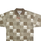 BLUE JEANS Mens Beige & Brown Checked Short Sleeve Polo Shirt L Casual Summer
