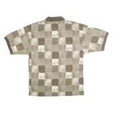 BLUE JEANS Mens Beige & Brown Checked Short Sleeve Polo Shirt L Casual Summer