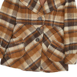 Womens Brown Beige Check Button Cotton Blend Jacket M Casual Stylish Outerwear