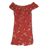 ZARA Womens Red Floral Off Shoulder Short Sleeve Button Neck Top S Floral Print