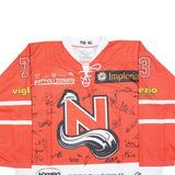 Mens Red & White Hockey Jersey XL Long Sleeve V-Neck Drawstring Graphic Signed