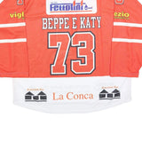 Mens Red & White Hockey Jersey XL Long Sleeve V-Neck Drawstring Graphic Signed