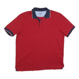 CHAPS Mens Red & Navy Short Sleeve Plain Polo Shirt L Cotton Blend