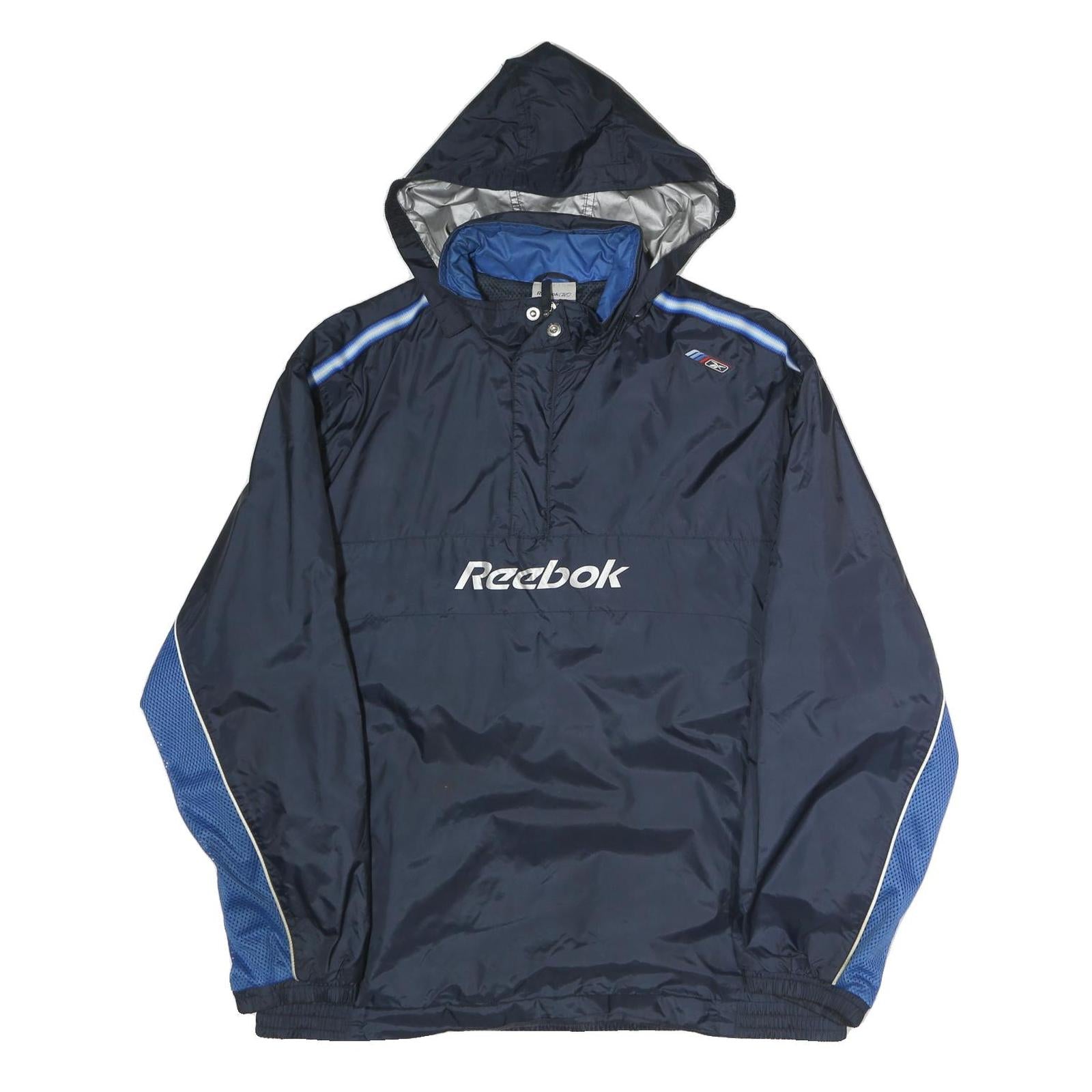 REEBOK Mens Navy Blue Lightweight Hooded Zip Jacket Polyester L Sporty ...