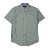 Tommy Hilfiger Striped Short Sleeve Shirt - Large Green Cotton
