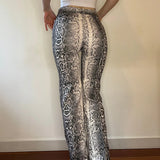 Animal Print Unbranded Flared Trousers - 24W UK 6 Grey Cotton Blend