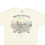 HANES Mens Cream Montana Centennial Graphic T-Shirt XL Short Sleeve Crew Neck