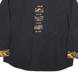 ALBA MODA Mens Black Cotton Blend Shirt M Colourful Patterned Trim Casual Long