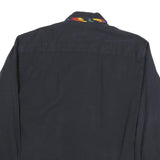 ALBA MODA Mens Black Cotton Blend Shirt M Colourful Patterned Trim Casual Long