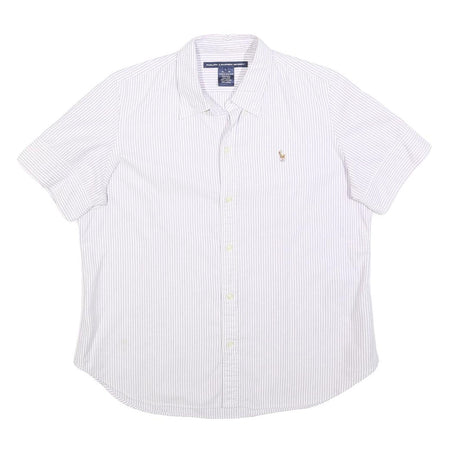RALPH LAUREN SPORT Womens White & Grey Striped Shirt L Cotton Summer Casual