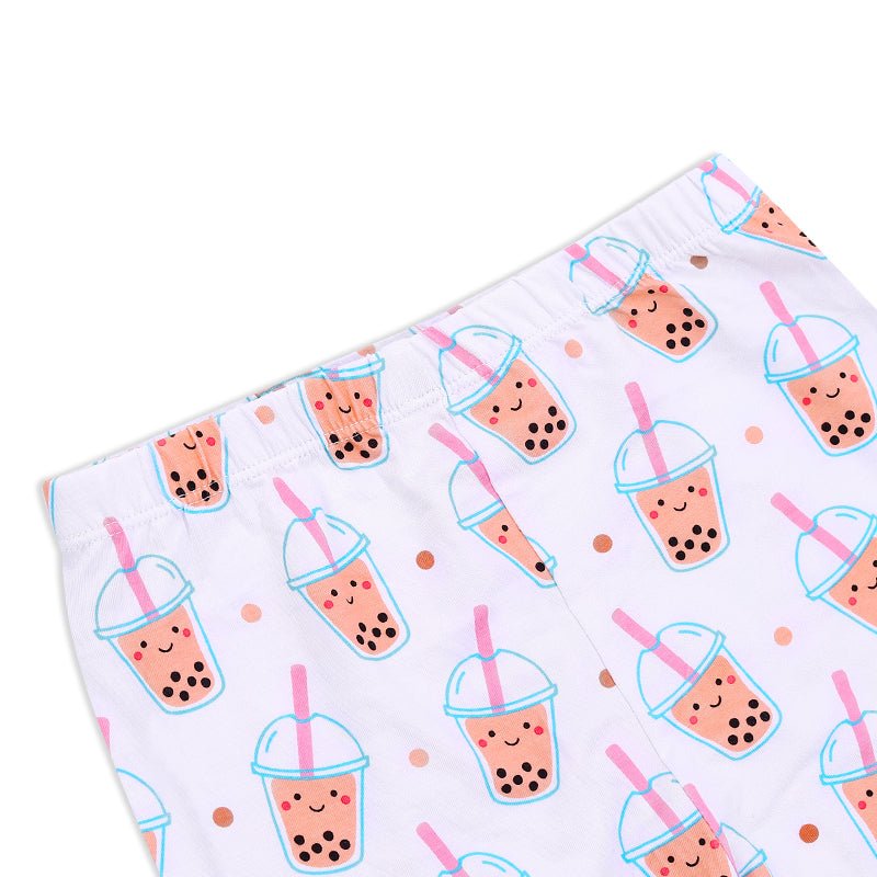 The wee bean bamboo organic cotton toddler kids two piece pajama pants in boba bubble tea