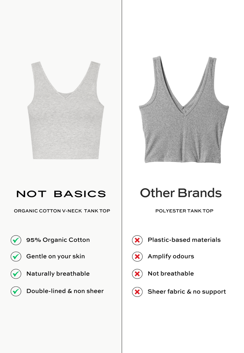 Organic Cotton V-Neck Cropped Tank Top, Light Grey Marl