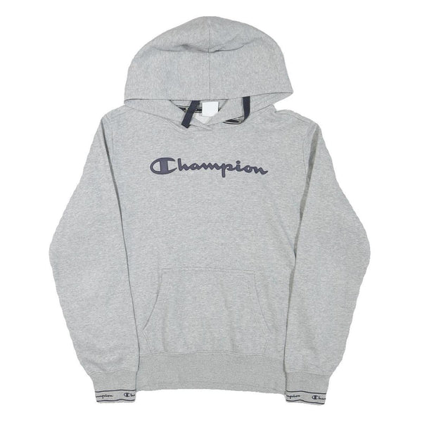 CHAMPION Boys Grey Pullover Hoodie L Cotton Blend Logo Comfort Casual