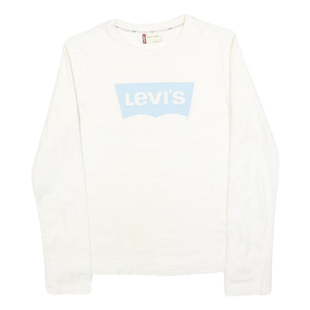 LEVI'S Girls White Blue Logo T-Shirt L Long Sleeve Crew Neck Casual Cotton