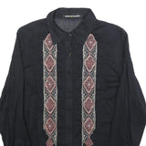 DKNY Womens Black Shirt L Cotton Embroidered Casual Long Sleeve