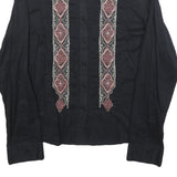 DKNY Womens Black Shirt L Cotton Embroidered Casual Long Sleeve