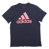 ADIDAS Mens Navy Blue & Pink Logo Graphic T-Shirt M Short Sleeve Crew Neck