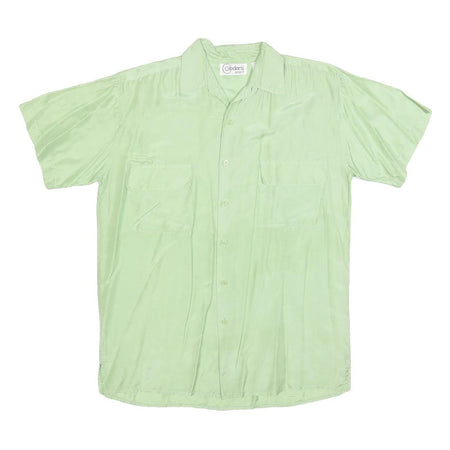 CEDARS SPORT Mens Green Silk Short Sleeve Shirt M Two Chest Pockets Lightweight