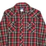 WRANGLER Mens Red Black & Brown Check Shirt L Western Style Button Up Long