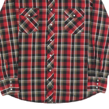 WRANGLER Mens Red Black & Brown Check Shirt L Western Style Button Up Long