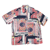 CV Womens Navy & Coral Artistic Print Shirt XL Button Down Short Sleeve Summer