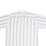 WORLD Mens White & Grey Stripe Cotton Shirt L Casual Button Front Pockets