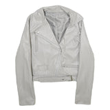 Womens White Faux Leather Zip Jacket S Biker Plain Stylish Lightweight