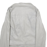 Womens White Faux Leather Zip Jacket S Biker Plain Stylish Lightweight