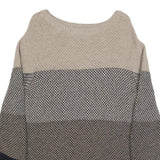 BARBOUR Womens Beige & Navy Patterned Jumper Round Neck Basic Knit UK 10 Wool