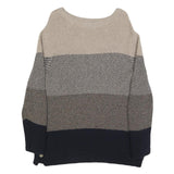 BARBOUR Womens Beige & Navy Patterned Jumper Round Neck Basic Knit UK 10 Wool