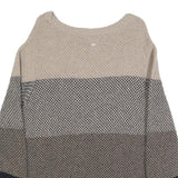 BARBOUR Womens Beige & Navy Patterned Jumper Round Neck Basic Knit UK 10 Wool