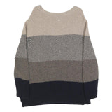 BARBOUR Womens Beige & Navy Patterned Jumper Round Neck Basic Knit UK 10 Wool