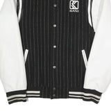 KARL KANI Mens Black & White Varsity Button Jacket M Polyester Blend Pinstripe