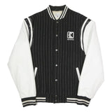 KARL KANI Mens Black & White Varsity Button Jacket M Polyester Blend Pinstripe