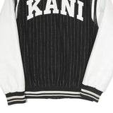 KARL KANI Mens Black & White Varsity Button Jacket M Polyester Blend Pinstripe