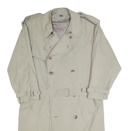 Mens Beige Classic Long Sleeve Cotton Blend Trench Jacket L Button Closure